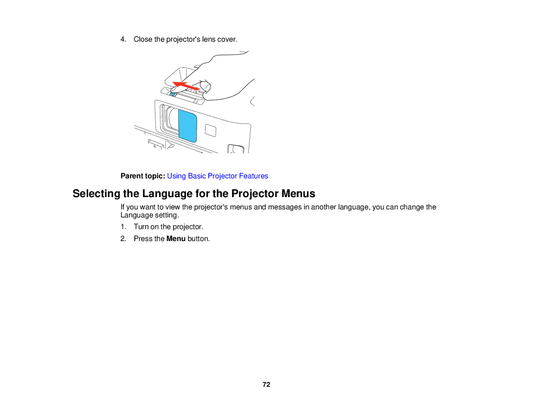 Epson 1970W, 1985WU, 1975W, 1980MWU manual Selecting the Language for the Projector Menus 