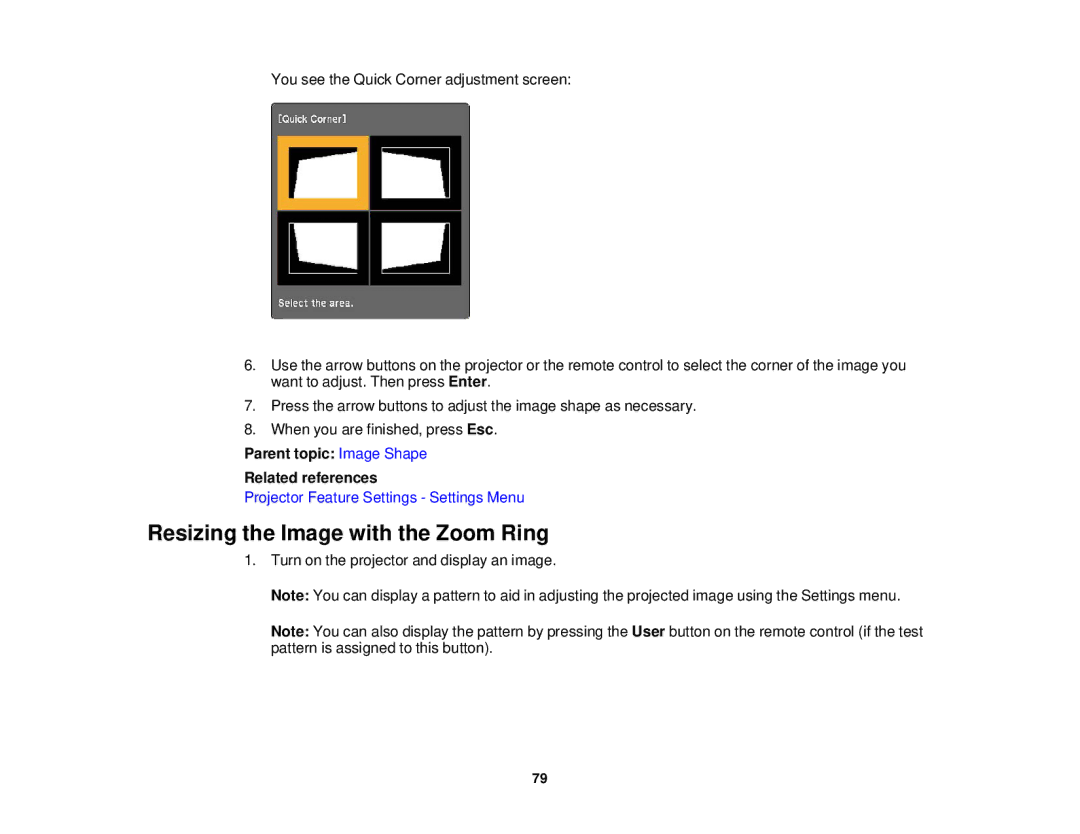 Epson 1980MWU, 1970W, 1985WU, 1975W manual Resizing the Image with the Zoom Ring 