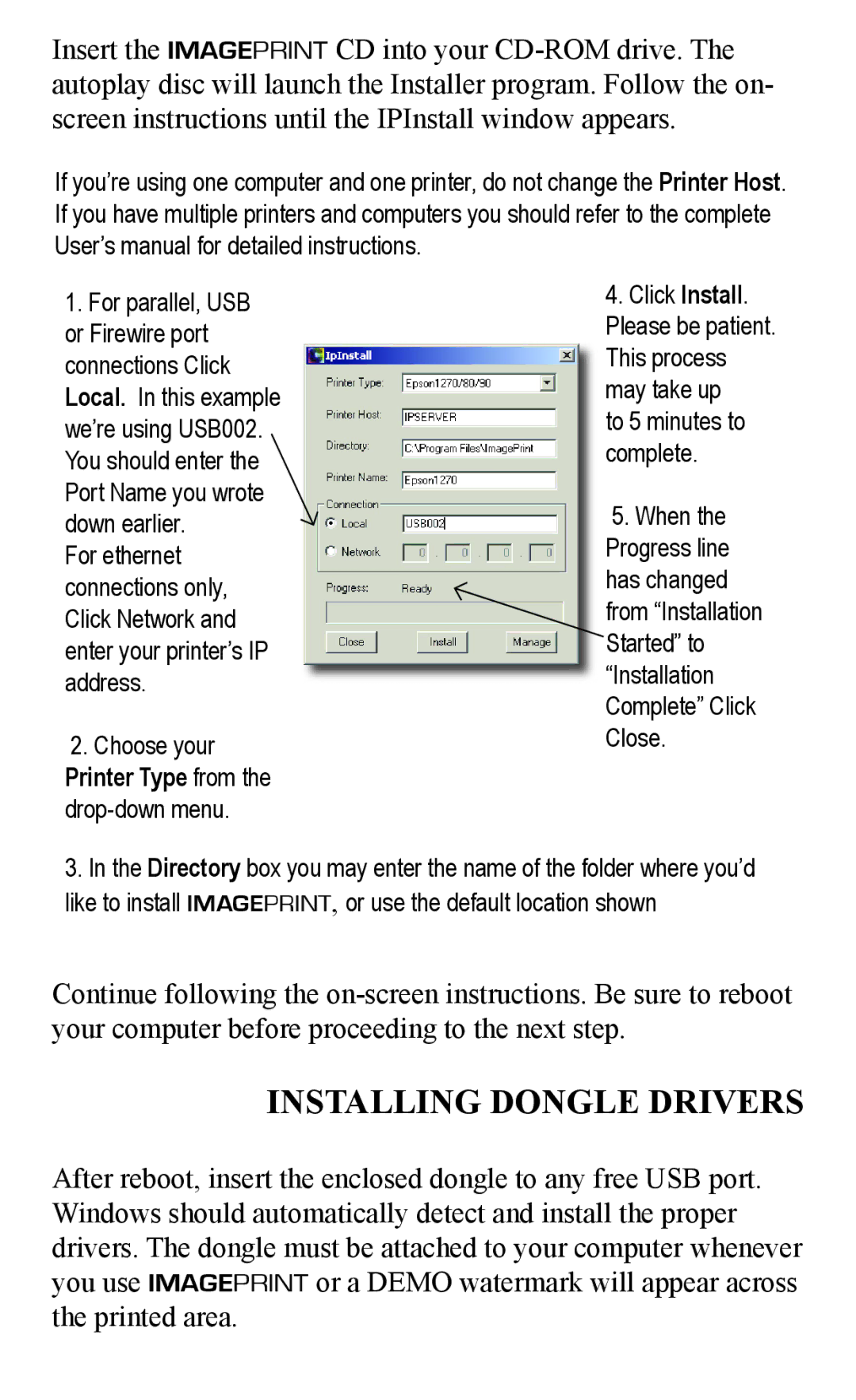 Epson 2000/XP quick start Installing Dongle Drivers 