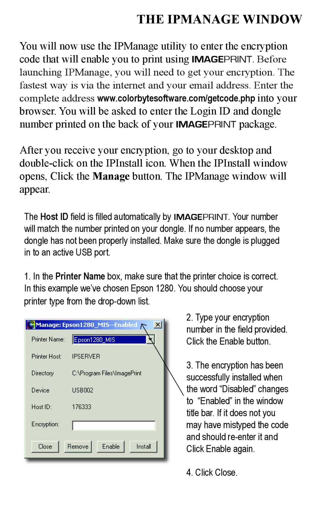 Epson 2000/XP quick start Ipmanage Window 