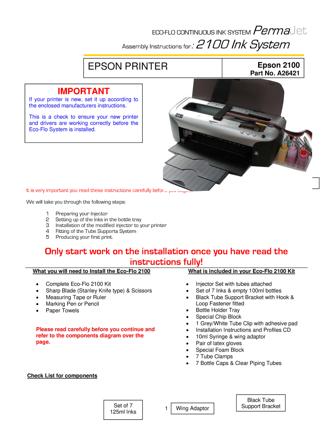 Epson installation instructions Epson 2100 Eco-Flo Shown, What you will need to Install the Eco-Flo 