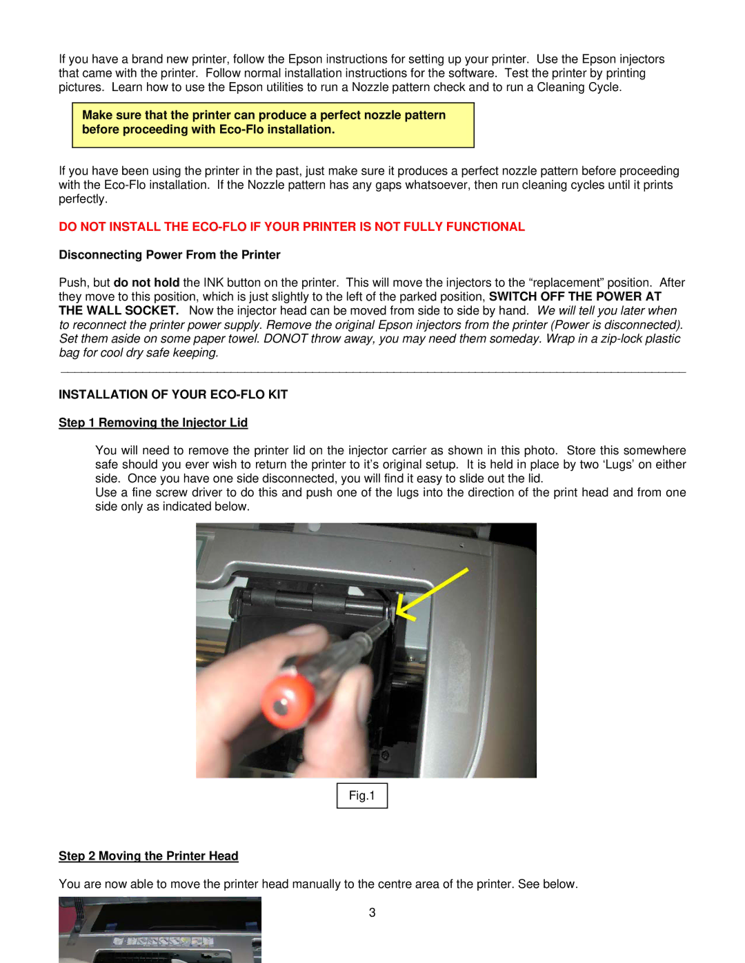Epson 2100 Disconnecting Power From the Printer, Removing the Injector Lid, Moving the Printer Head 