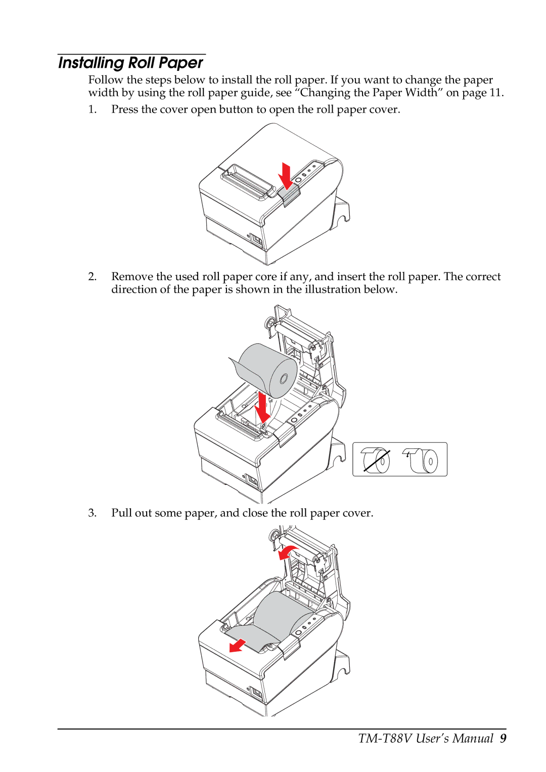 Epson TM-T88V, 2131885 user manual Installing Roll Paper 