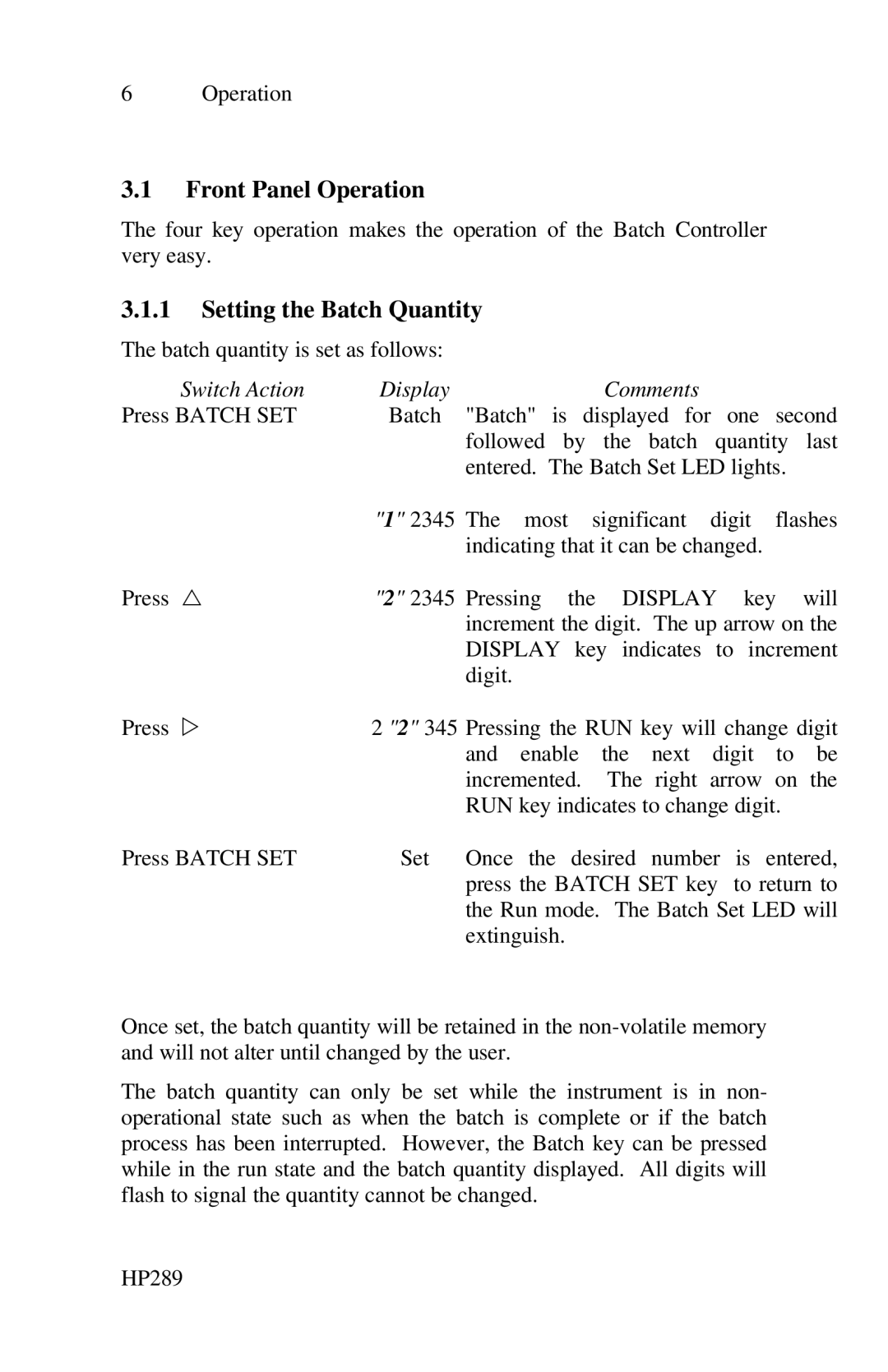 Epson 214D-1 user manual Front Panel Operation, Setting the Batch Quantity 