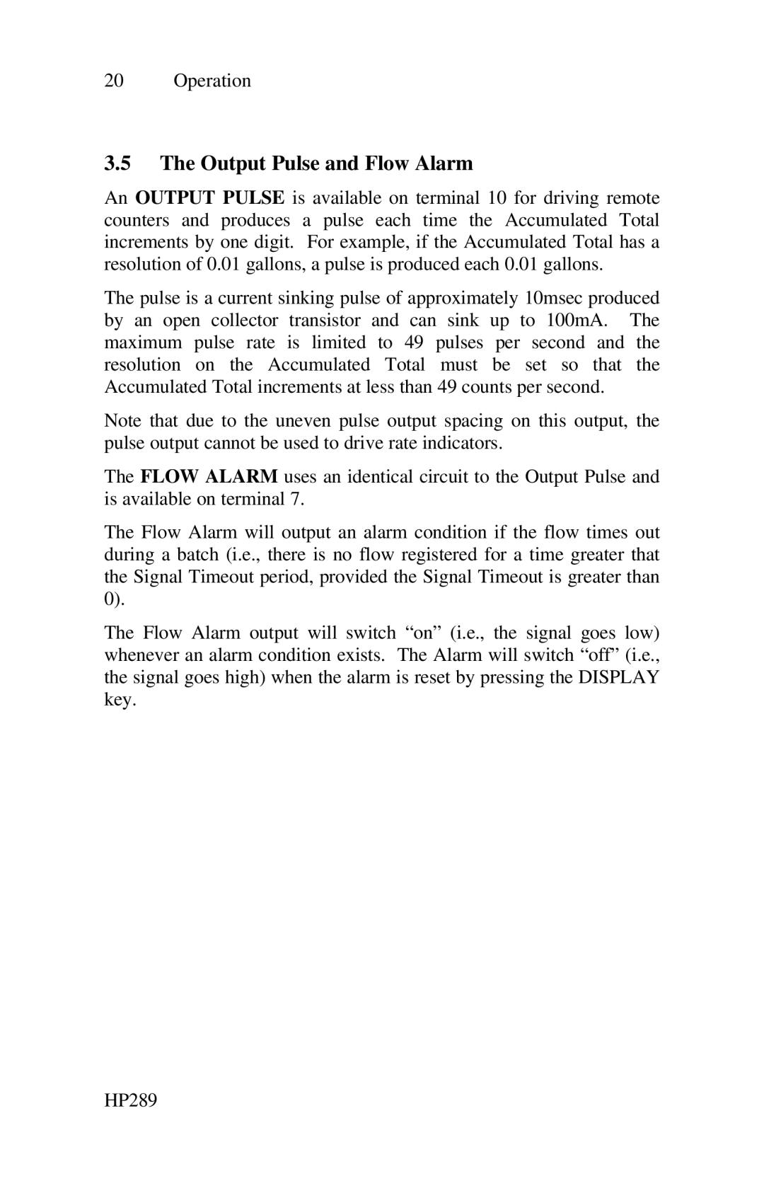 Epson 214D-1 user manual Output Pulse and Flow Alarm 