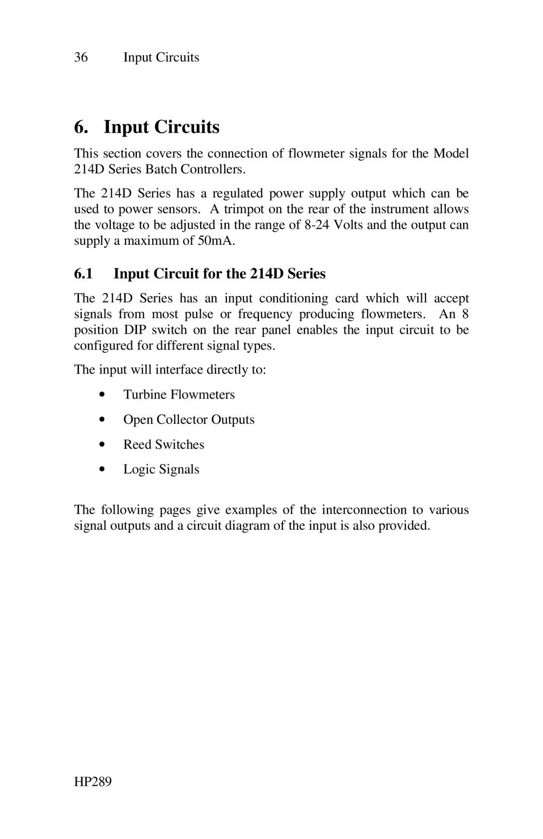 Epson 214D-1 user manual Input Circuits, Input Circuit for the 214D Series 