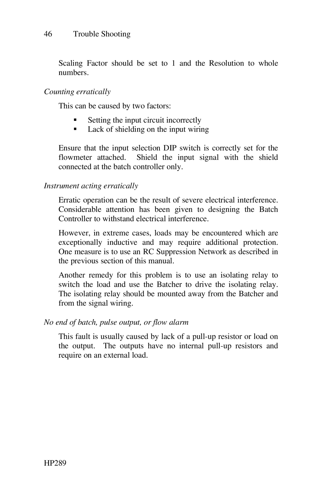 Epson 214D-1 user manual Counting erratically, Instrument acting erratically, No end of batch, pulse output, or flow alarm 