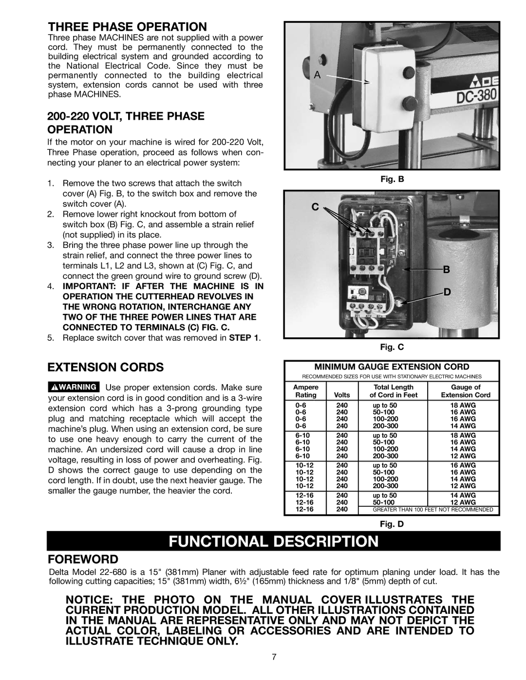 Epson 22-681 Functional Description, Three Phase Operation, Extension Cords, Foreword, Minimum Gauge Extension Cord 