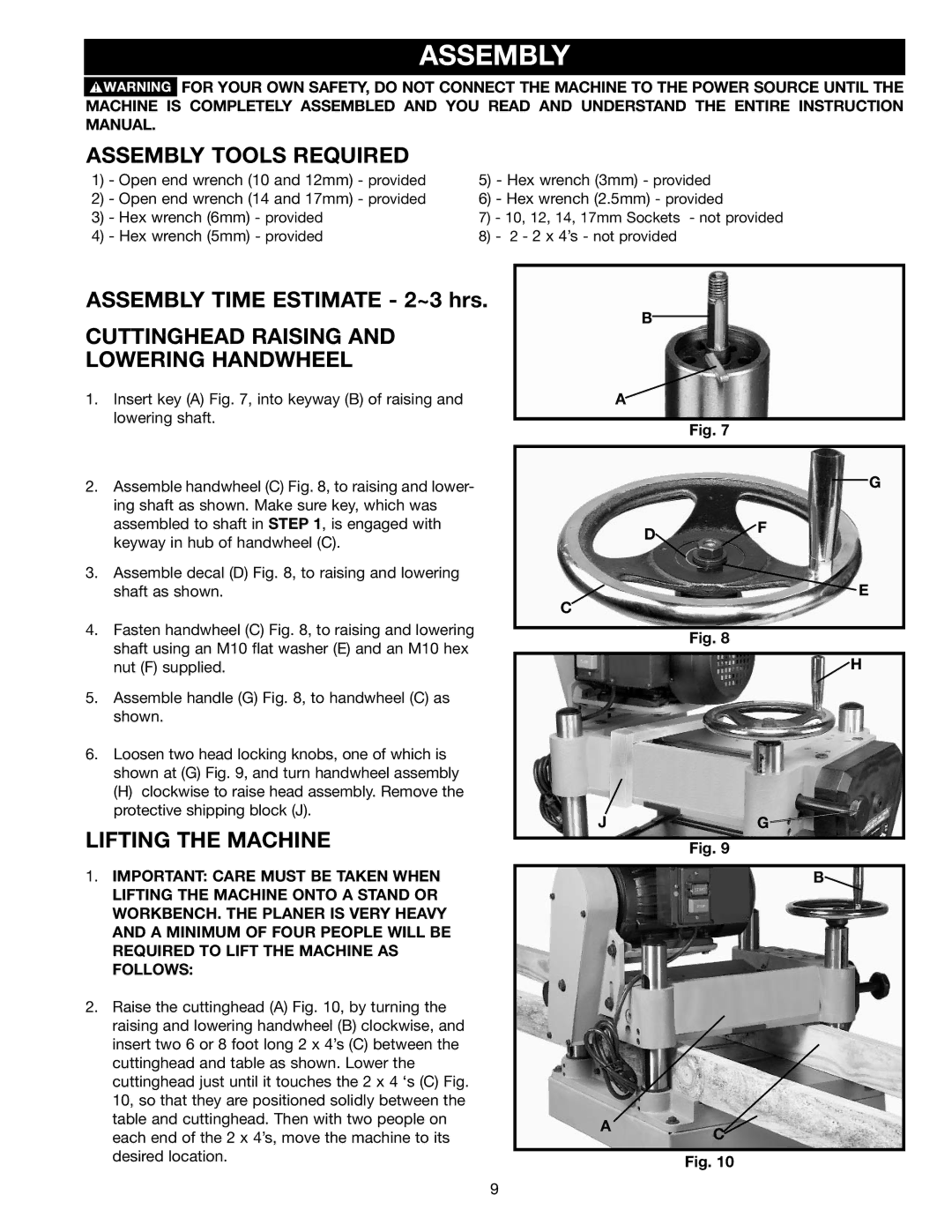 Epson 22-681 Assembly Tools Required, Cuttinghead Raising and Lowering Handwheel, Lifting the Machine 