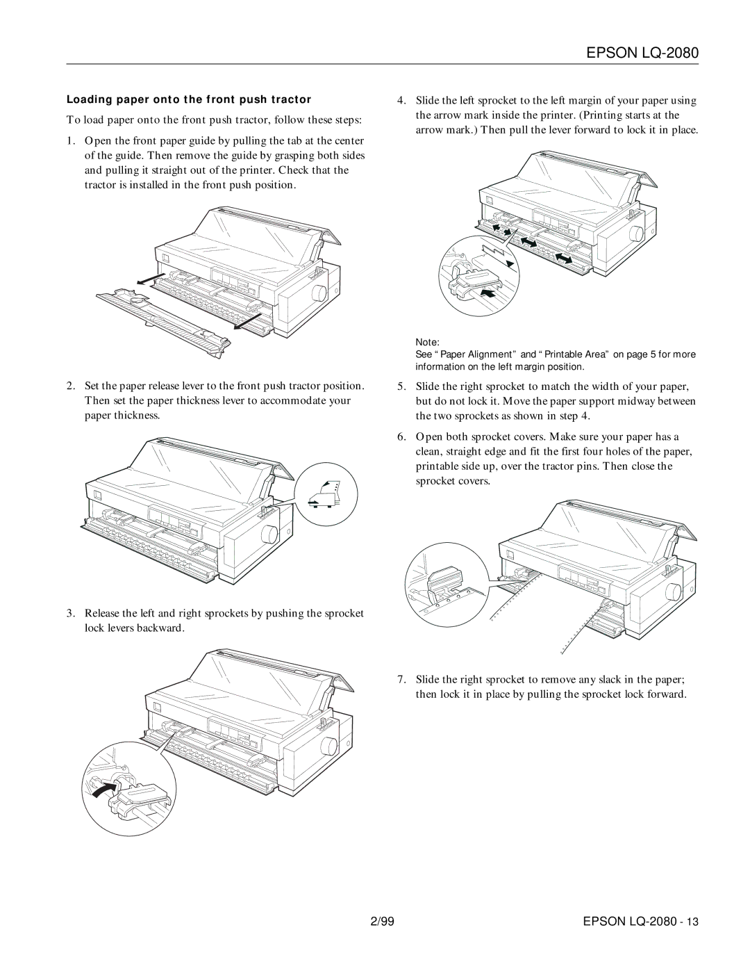 Epson 220 manual Loading paper onto the front push tractor 