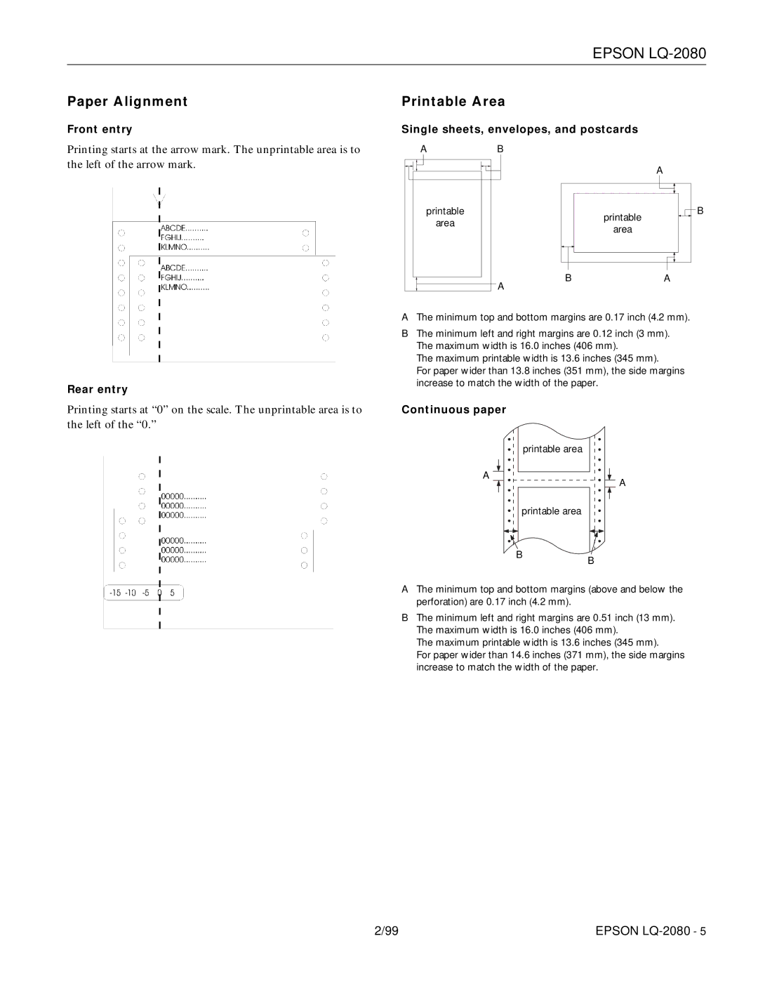 Epson 220 manual Paper Alignment, Printable Area 