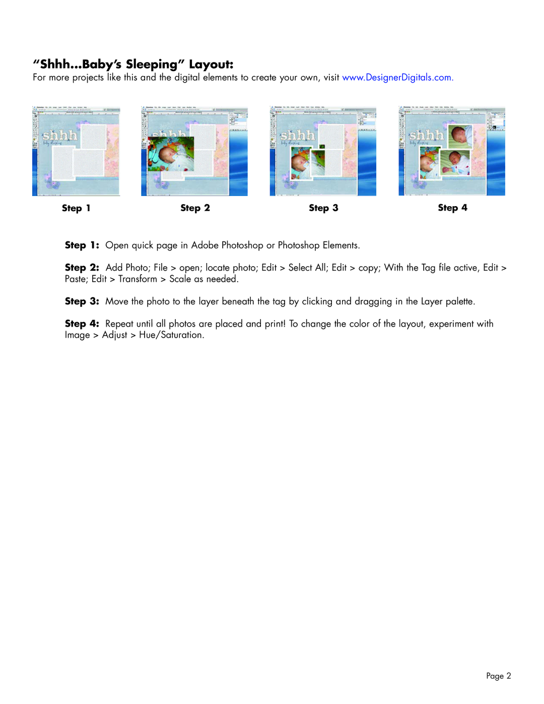 Epson 221 manual Shhh...Baby’s Sleeping Layout 