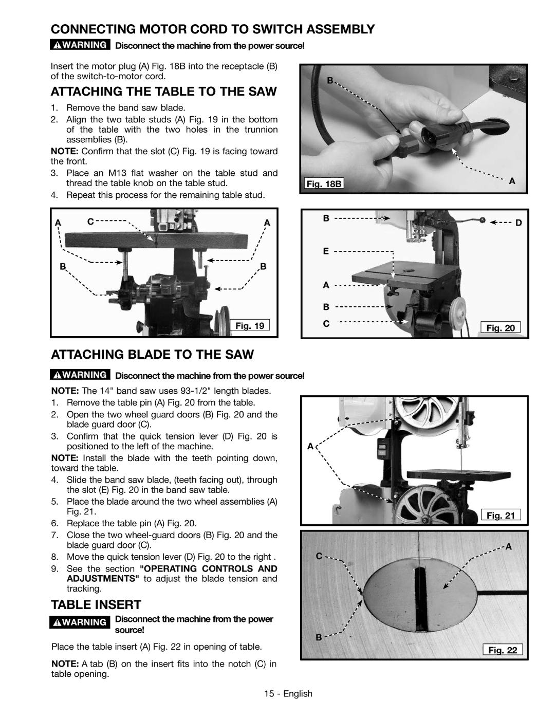 Epson 28-276 instruction manual Connecting Motor Cord To Switch Assembly, Attaching Blade to the SAW, Table Insert 