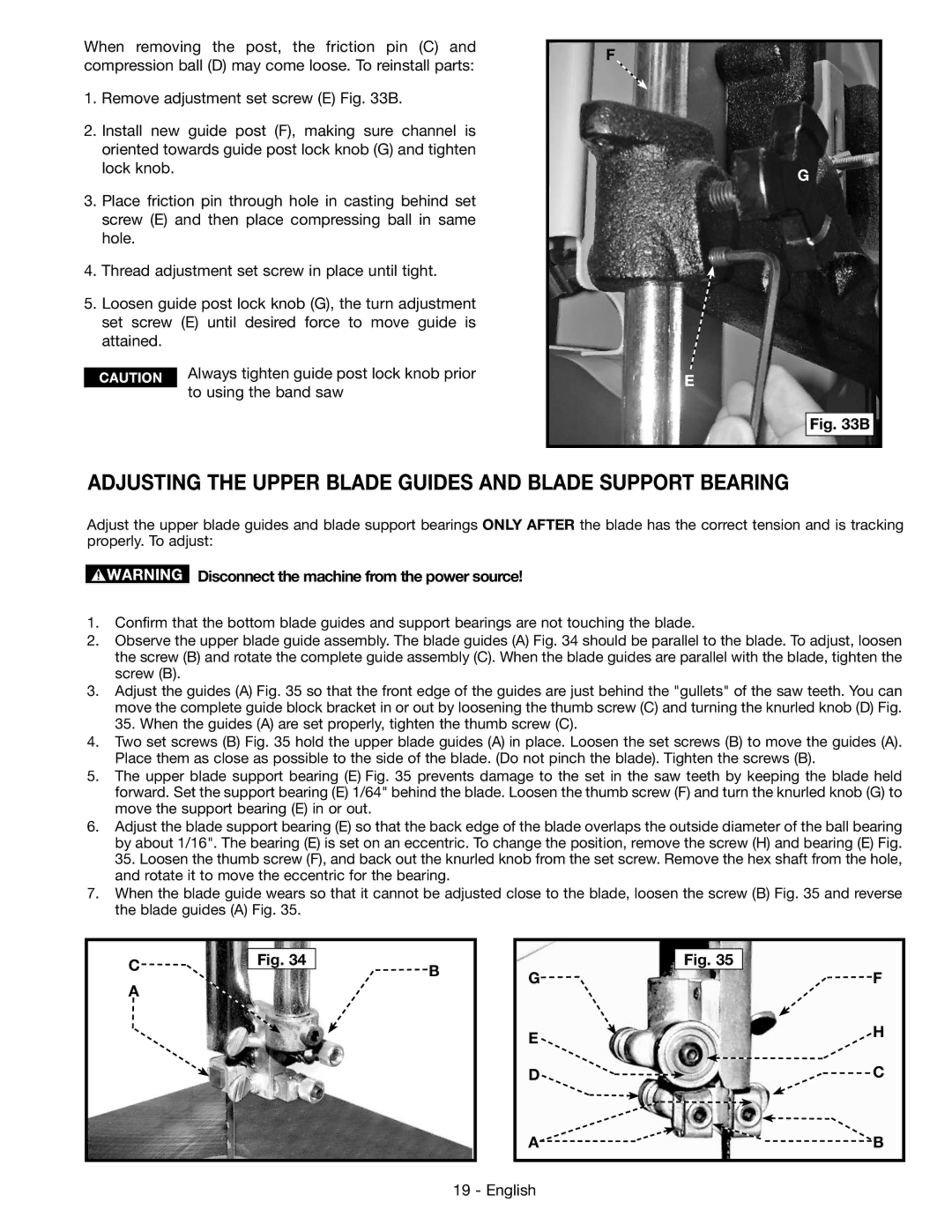 Epson 28-276 instruction manual Adjusting the upper blade guides and blade support bearing, English 