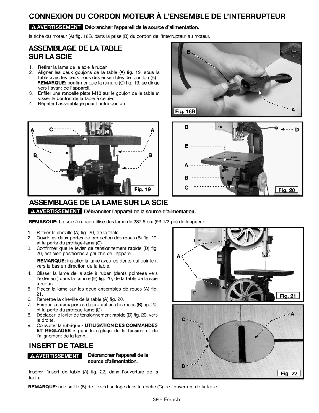 Epson 28-276 Connexion DU Cordon Moteur À L’ENSEMBLE DE L’INTERRUPTEUR, Assemblage DE LA Table SUR LA Scie 