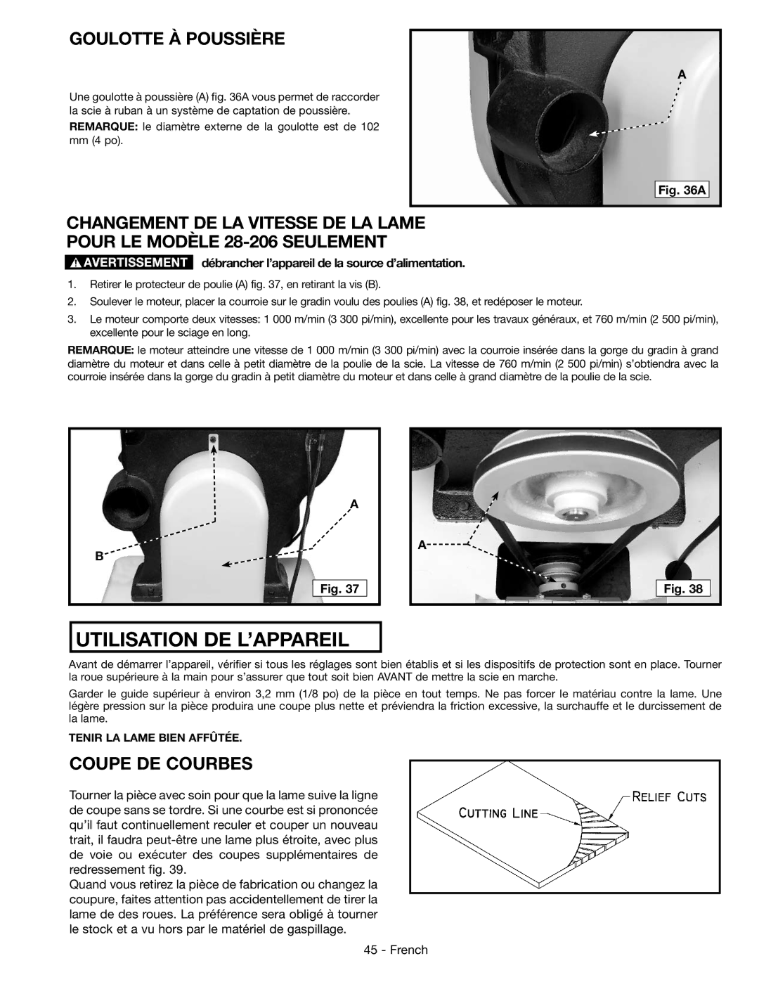 Epson 28-276 instruction manual Goulotte À Poussière, Coupe DE Courbes 