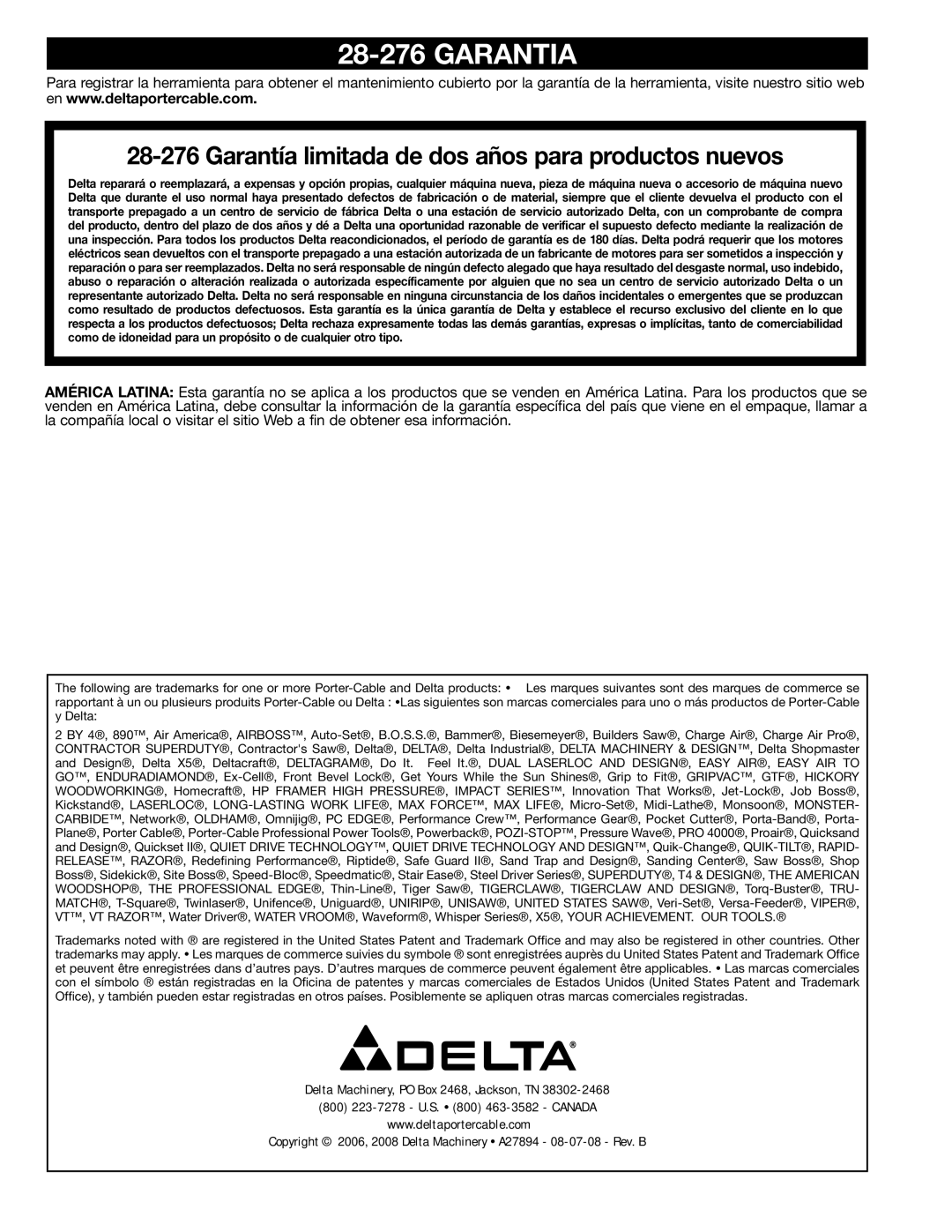 Epson 28-276 instruction manual Garantía limitada de dos años para productos nuevos 