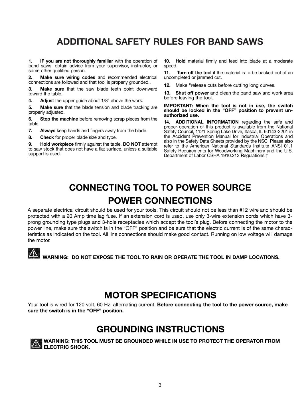 Epson 28-293 instruction manual Additional Safety Rules for Band Saws 