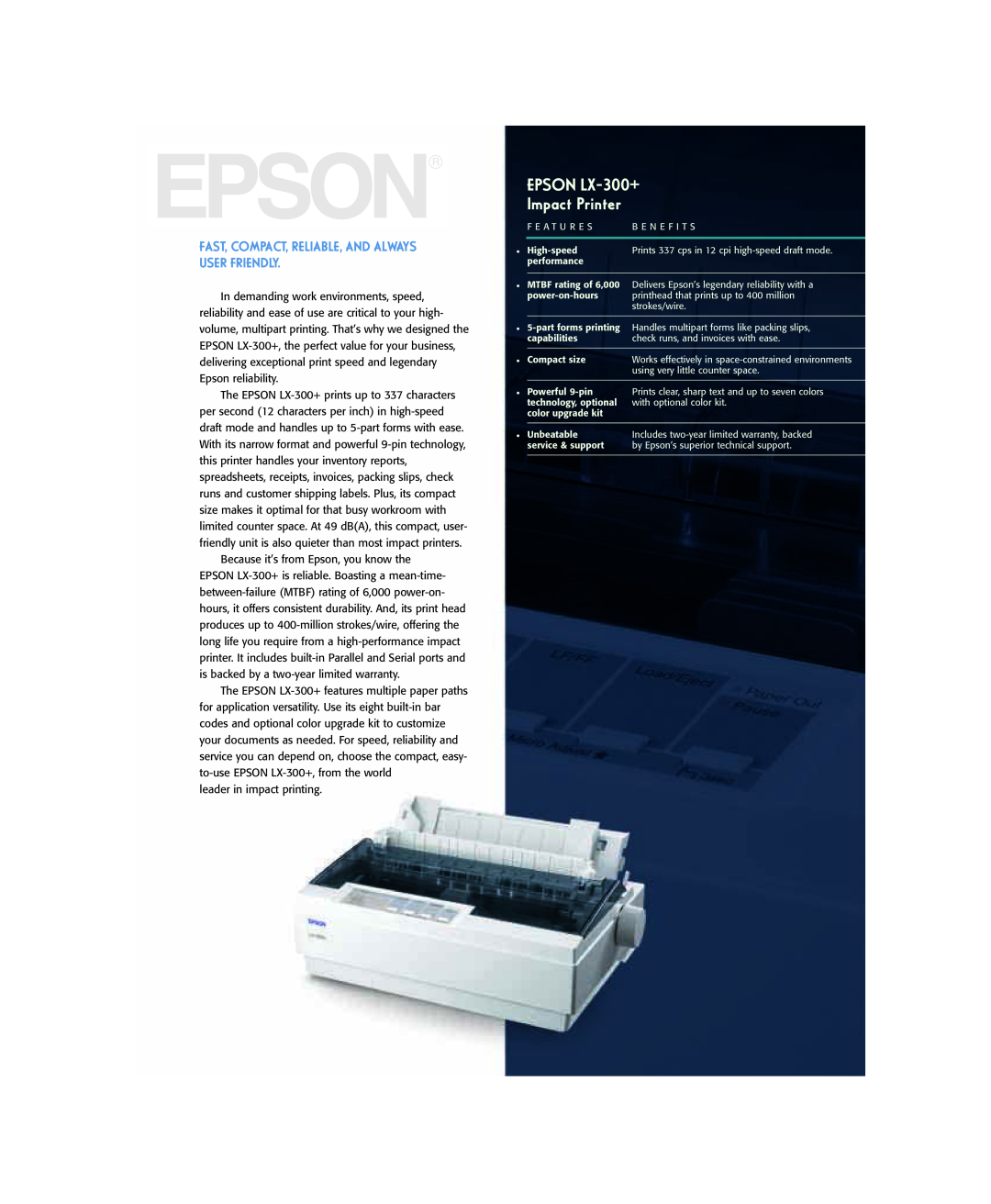 Epson warranty EPSON LX-300+ Impact Printer, Fast, Compact, Reliable, And Always User Friendly 