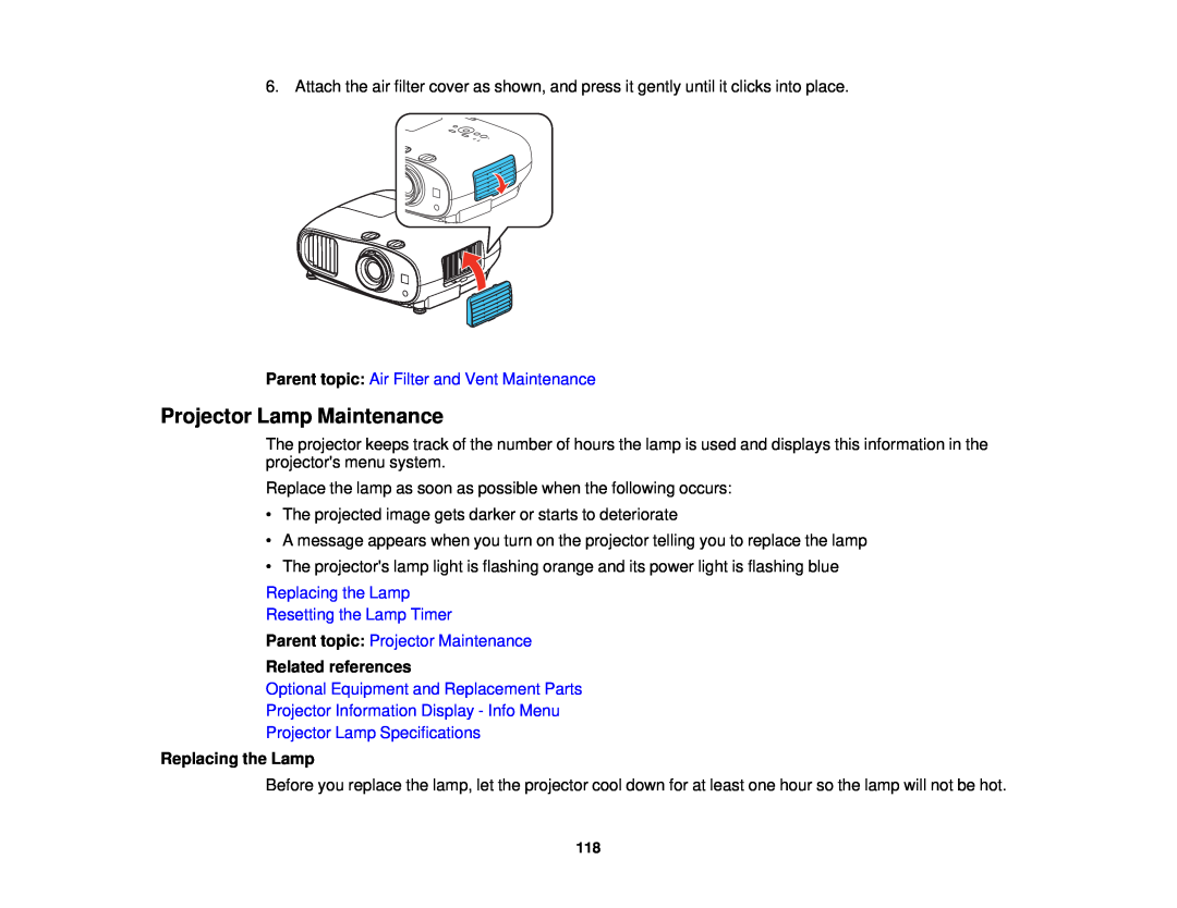 Epson 3000/3500/3510/3600e Projector Lamp Maintenance, Projector Lamp Specifications, Parent topic: Projector Maintenance 