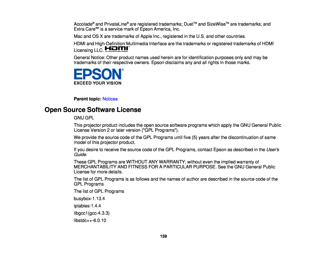 Epson 3000/3500/3510/3600e manual Open Source Software License 