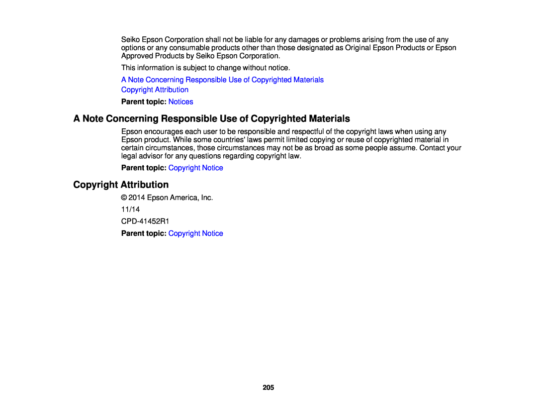 Epson 3000/3500/3510/3600e manual Copyright Attribution, Parent topic: Copyright Notice 