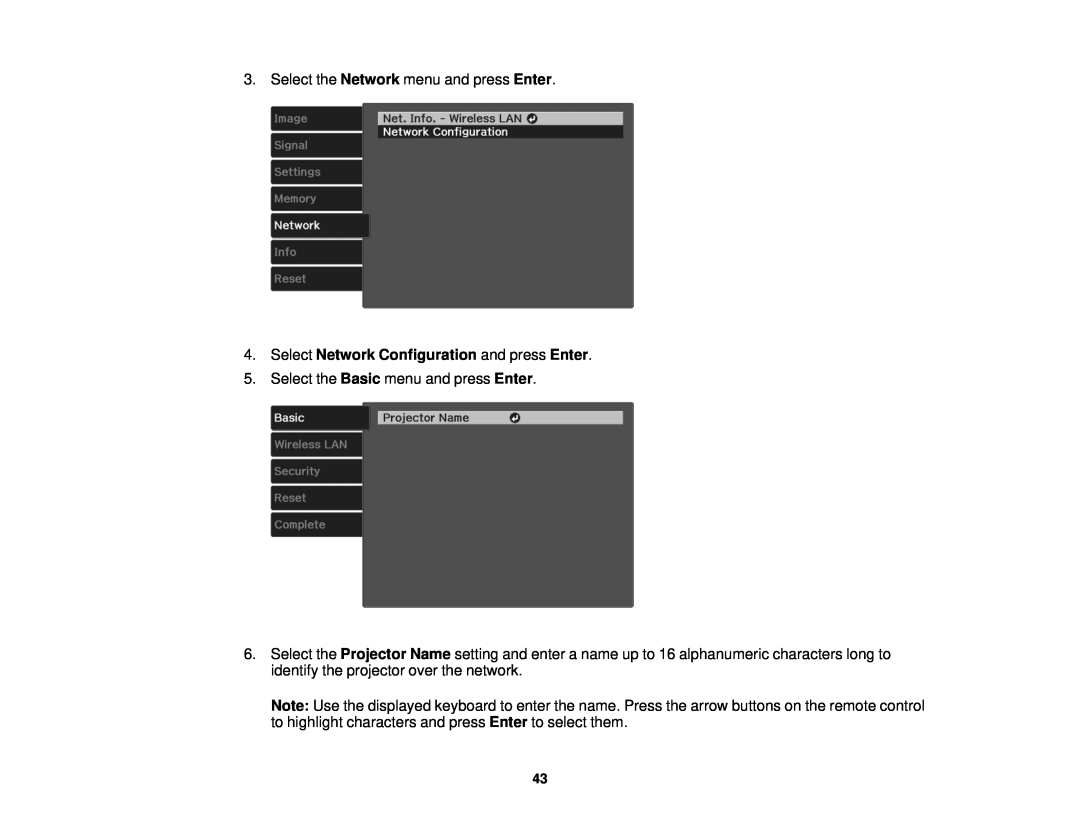 Epson 3000/3500/3510/3600e manual Select Network Configuration and press Enter 