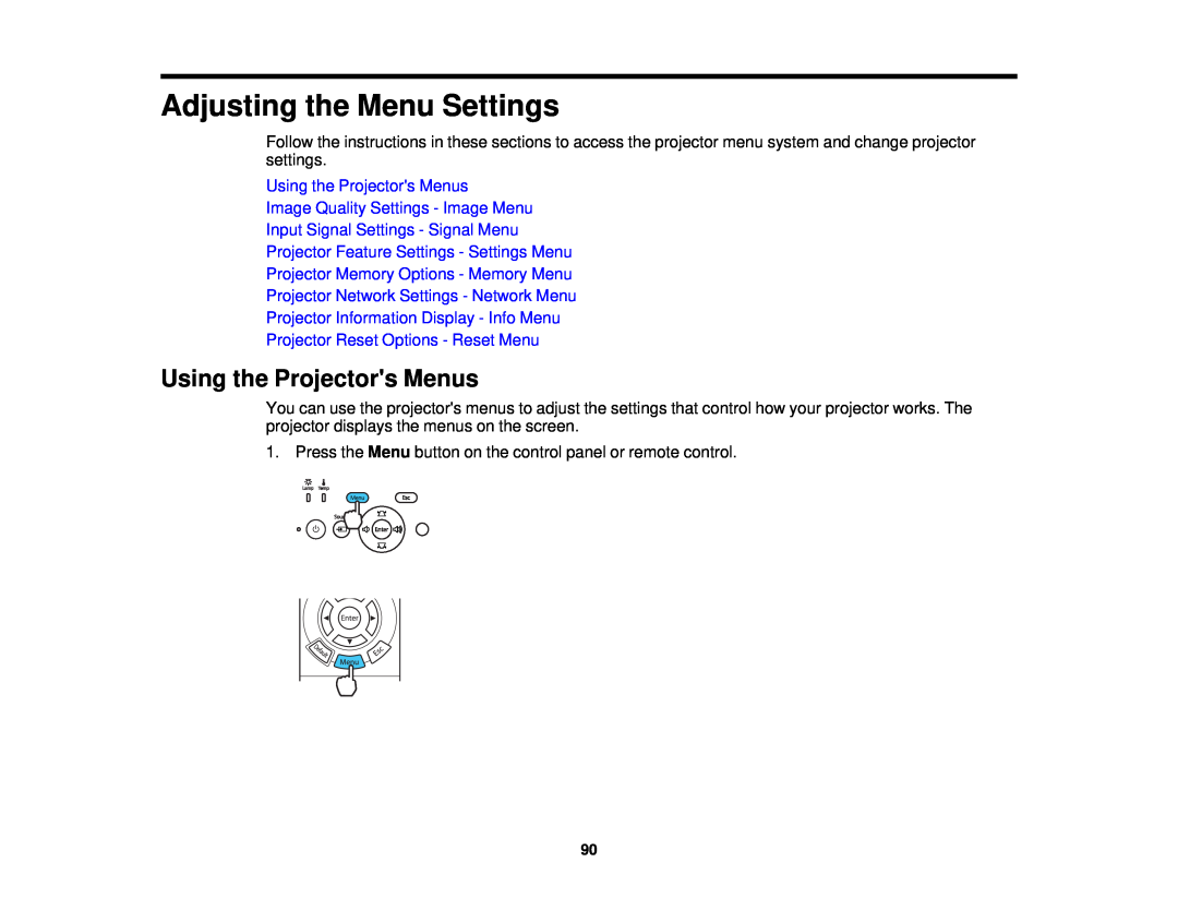 Epson 3000/3500/3510/3600e Adjusting the Menu Settings, Using the Projectors Menus, Image Quality Settings - Image Menu 