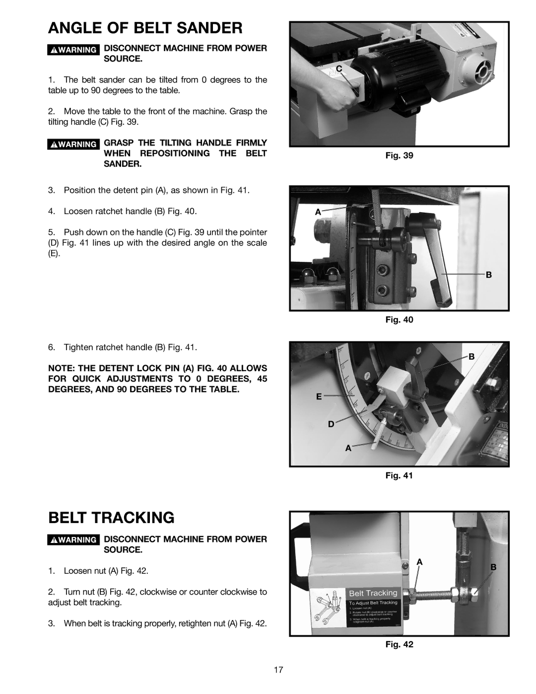 Epson 31-396 instruction manual Angle of Belt Sander, Belt Tracking 