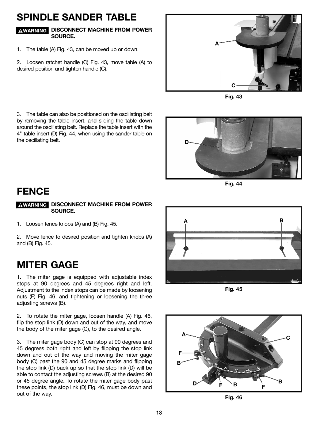 Epson 31-396 instruction manual Spindle Sander Table, Miter Gage 