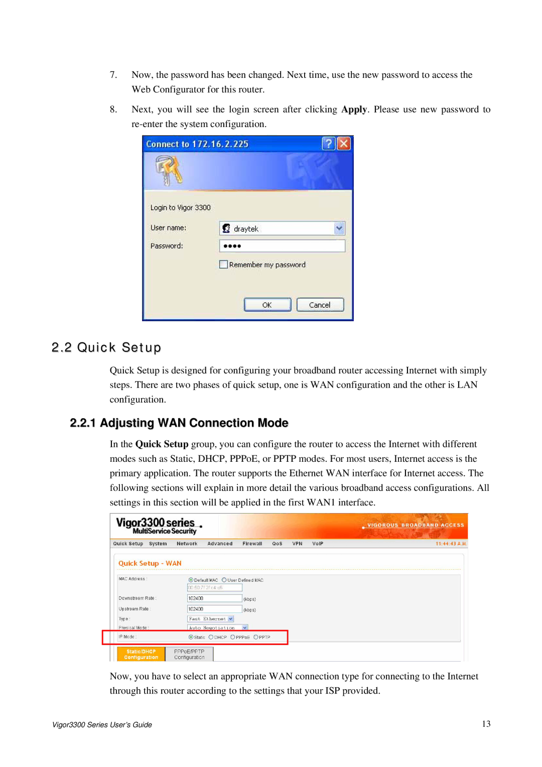 Epson 3300 manual Quick Setup, Adjusting WAN Connection Mode 