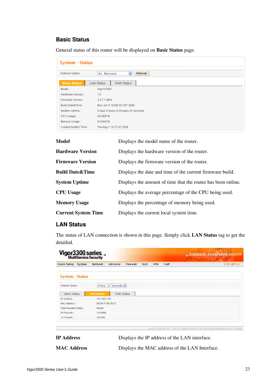 Epson 3300 manual Basic Status, LAN Status 