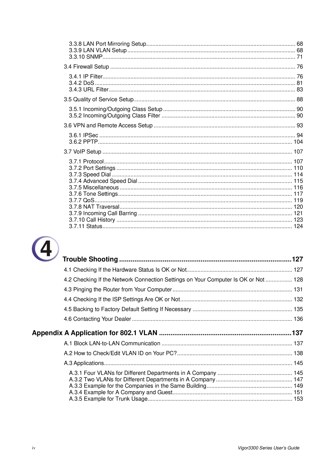 Epson 3300 manual Trouble Shooting 127, Appendix a Application for 802.1 Vlan 137 