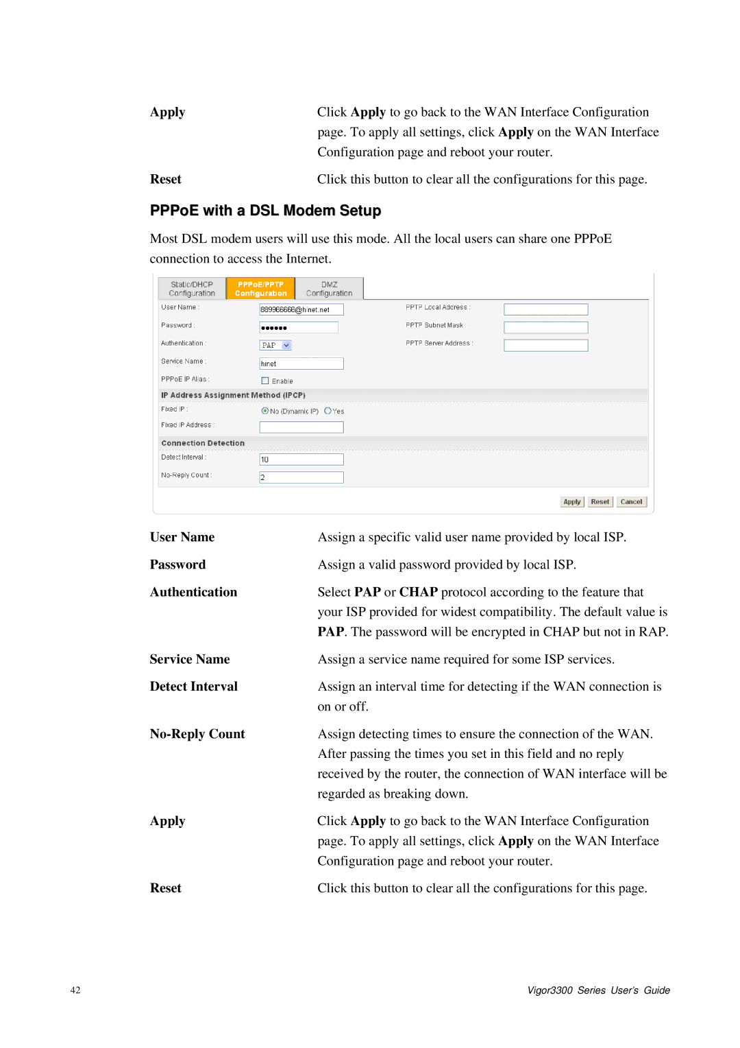 Epson 3300 manual PPPoE with a DSL Modem Setup, User Name, Service Name, Detect Interval 