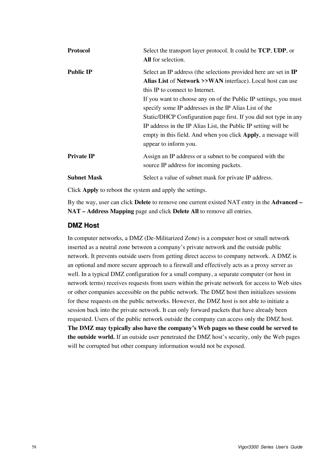 Epson 3300 manual DMZ Host, Subnet Mask 