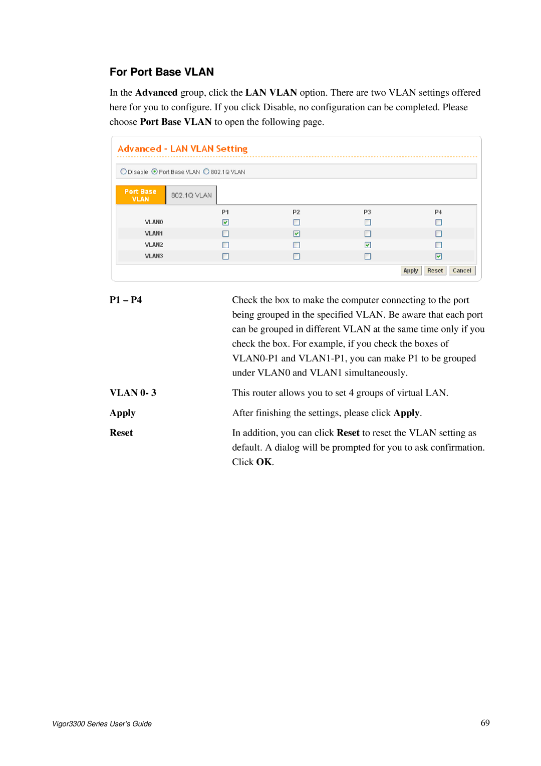 Epson 3300 manual For Port Base Vlan, P1 P4, Vlan 0 