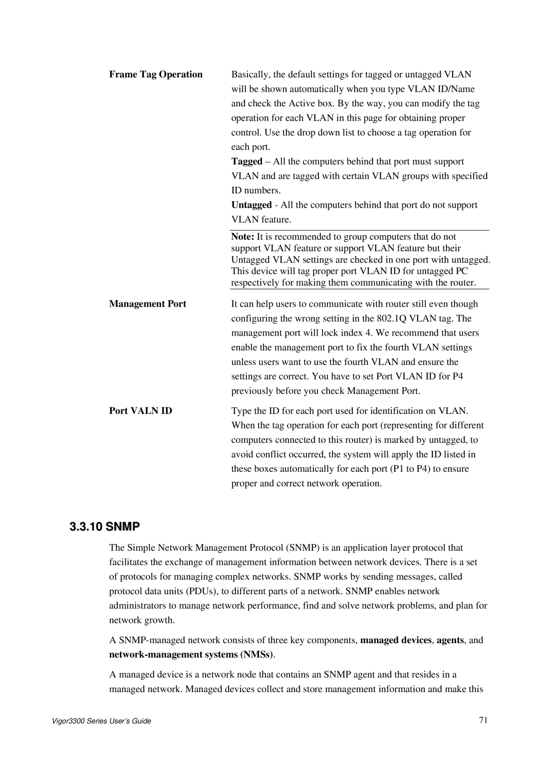 Epson 3300 manual Snmp, Frame Tag Operation, Port Valn ID 