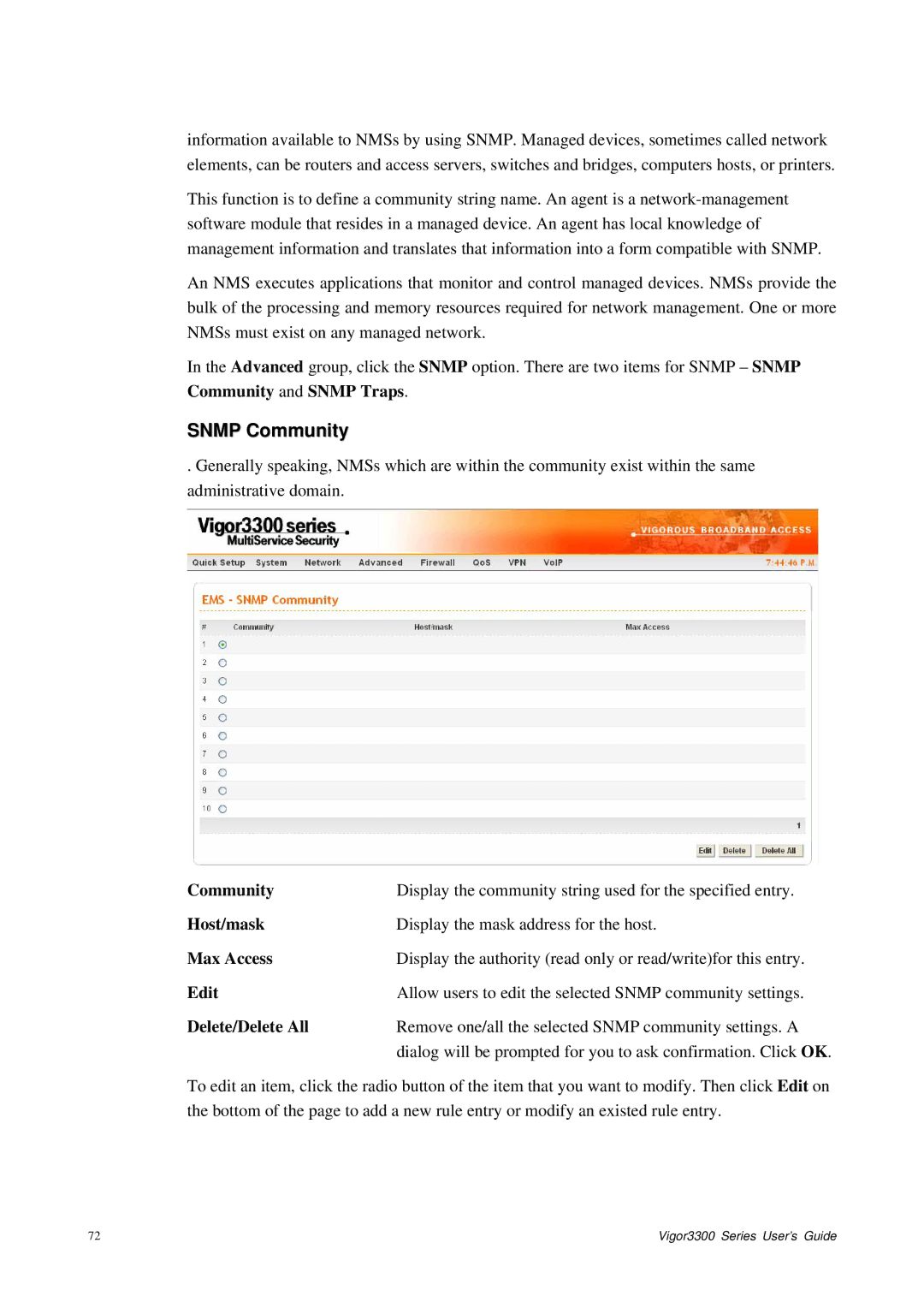 Epson 3300 manual Snmp Community, Host/mask, Max Access 