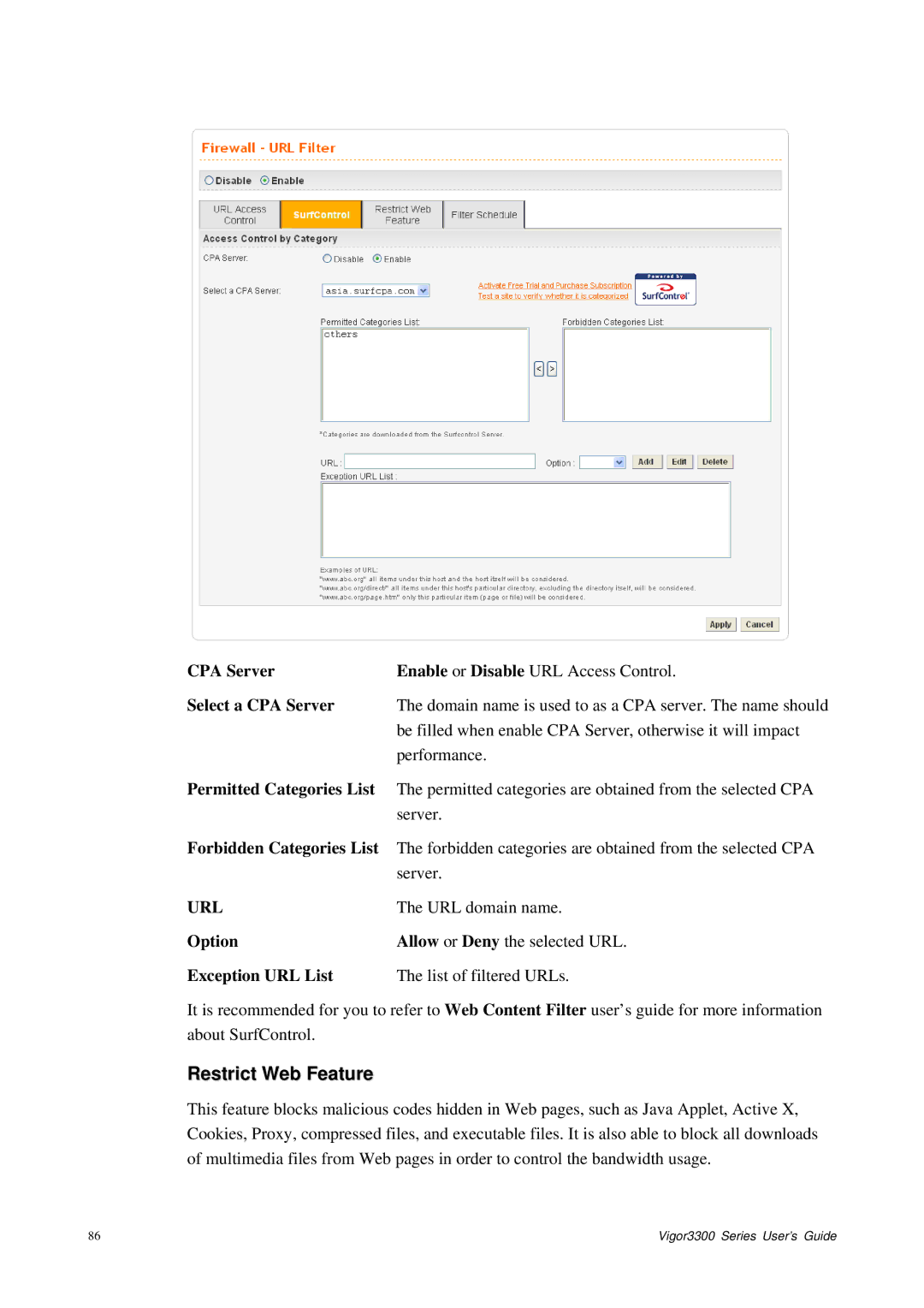 Epson 3300 manual Restrict Web Feature 