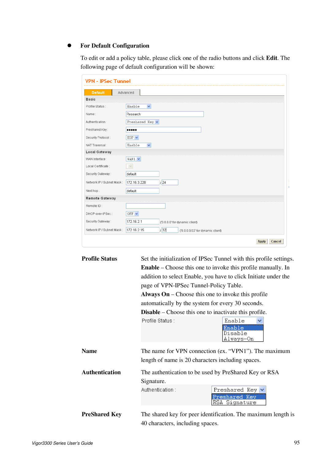 Epson 3300 manual For Default Configuration, Profile Status 