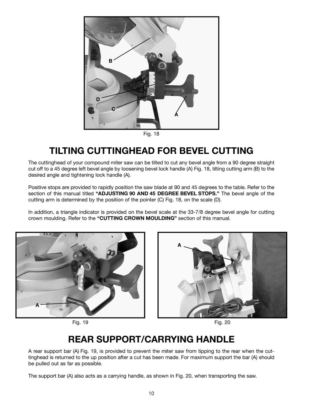 Epson 36-075 instruction manual Tilting Cuttinghead for Bevel Cutting, Rear SUPPORT/CARRYING Handle 