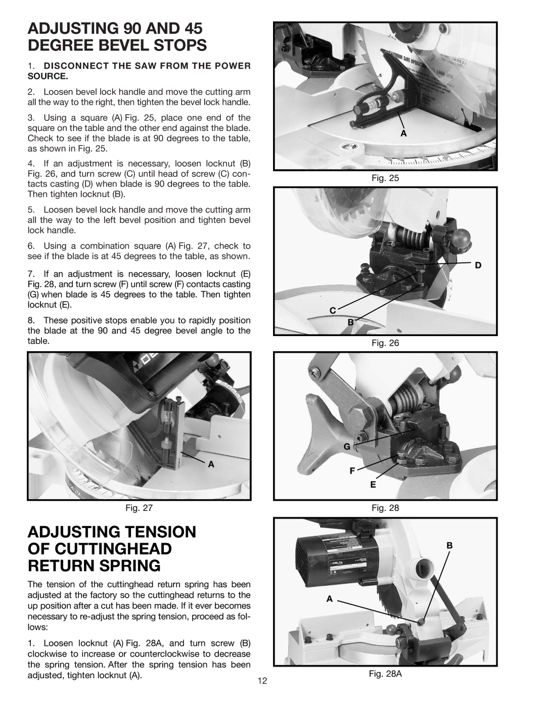 Epson 36-075 instruction manual Adjusting 90 Degree Bevel Stops, Adjusting Tension Cuttinghead Return Spring 