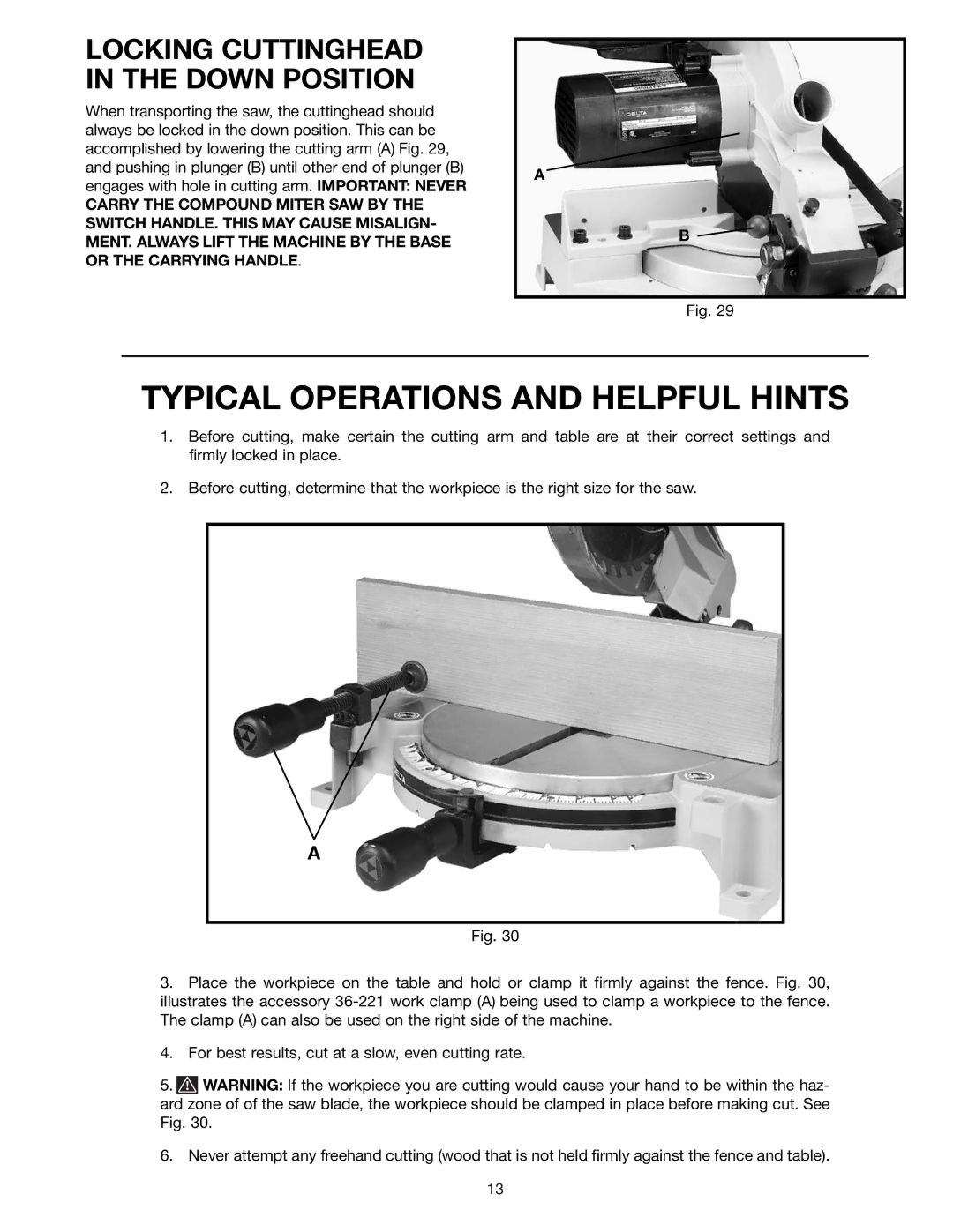 Epson 36-075 instruction manual Typical Operations and Helpful Hints, Locking Cuttinghead in the Down Position 