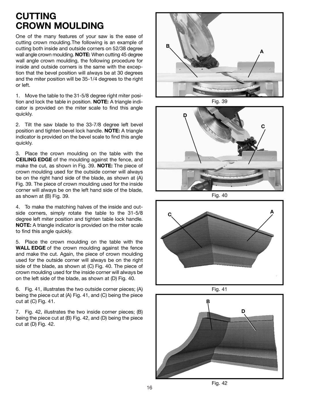 Epson 36-075 instruction manual Cutting Crown Moulding, Piece of crown moulding used for the inside 