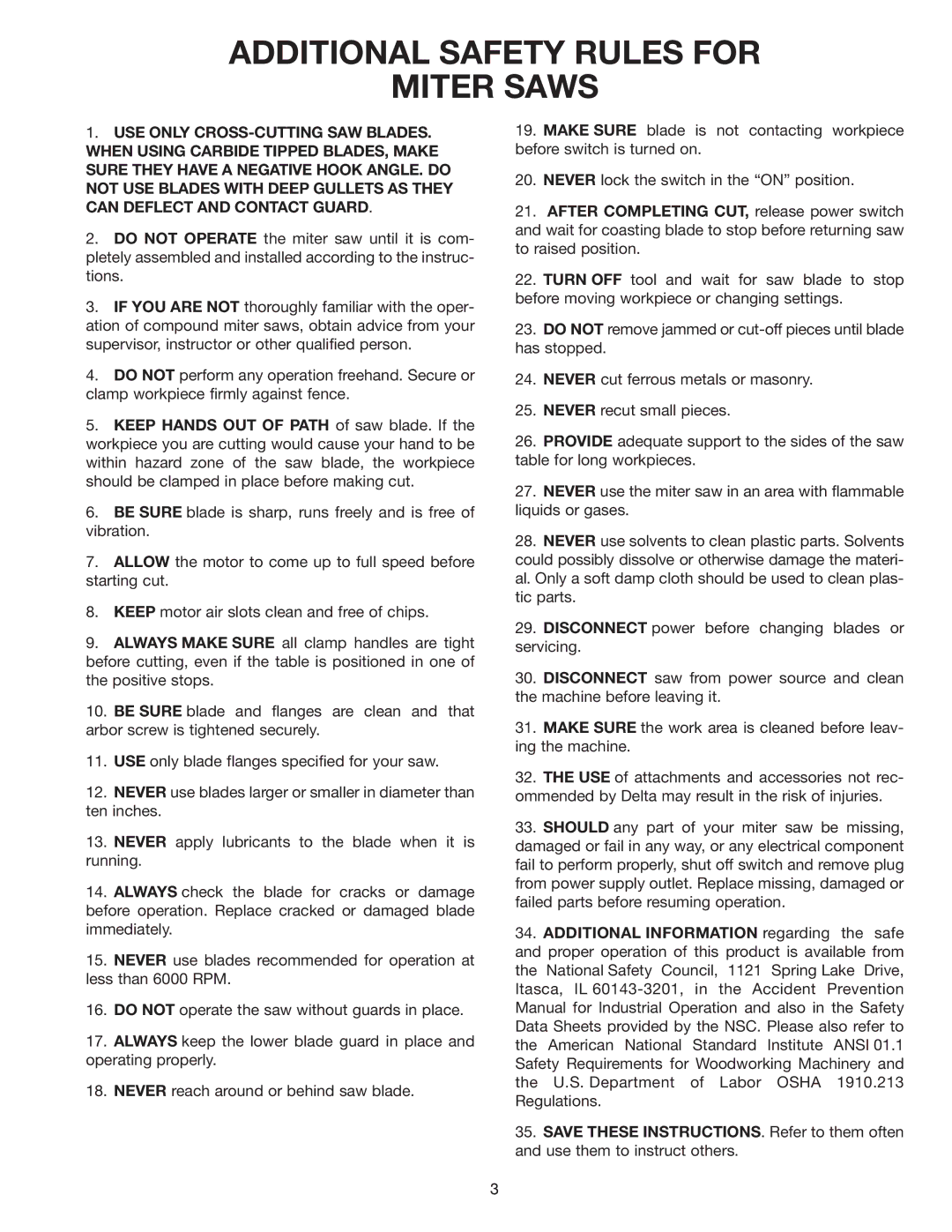 Epson 36-075 instruction manual Additional Safety Rules for Miter Saws 