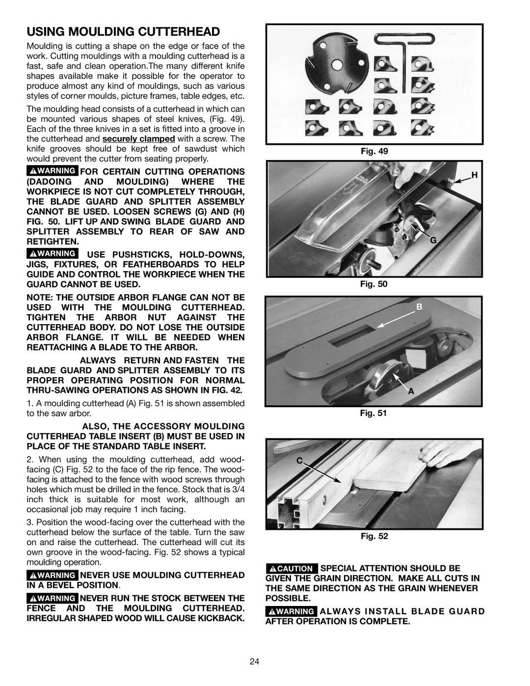 Epson 36-714 instruction manual Using Moulding Cutterhead 