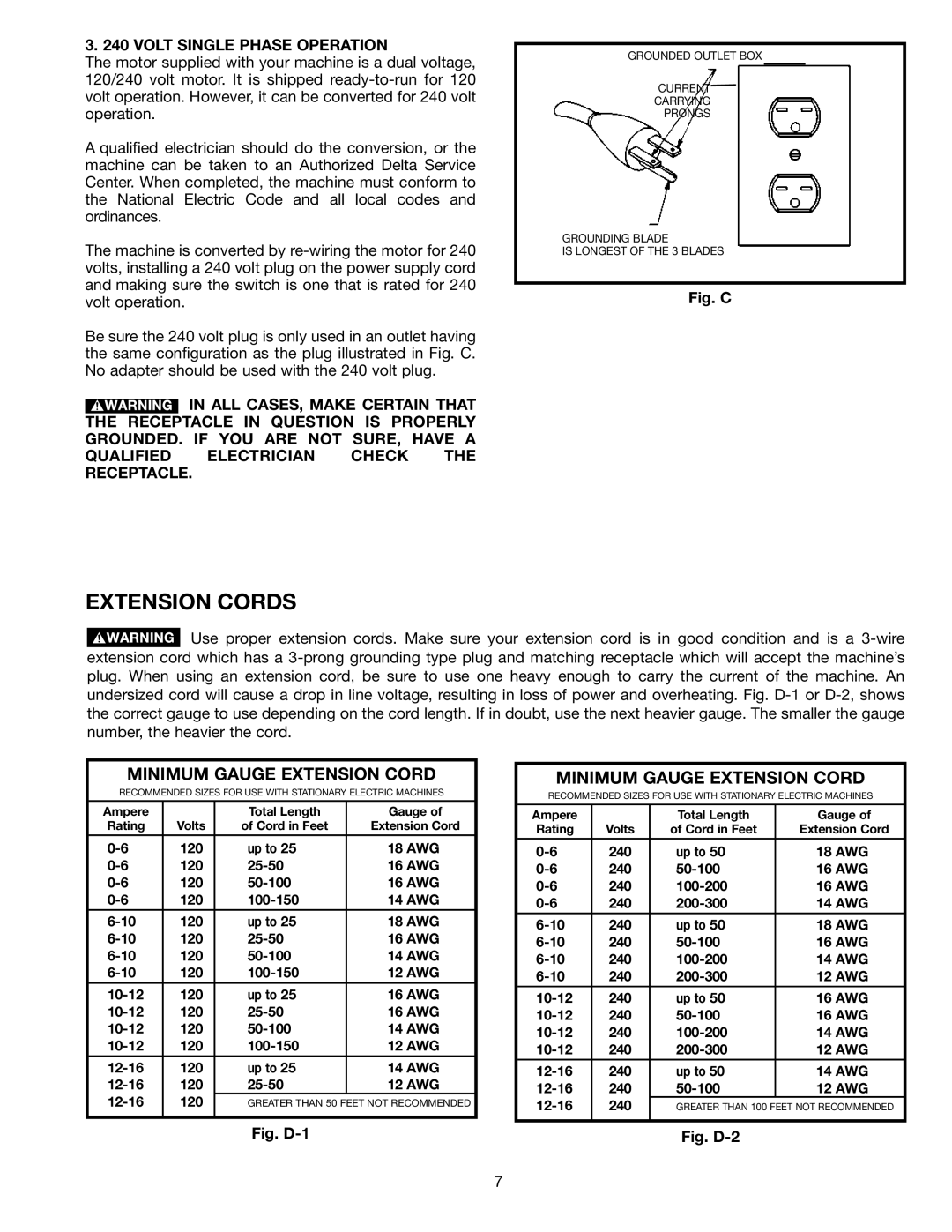 Epson 36-714 instruction manual Extension Cords, Volt Single Phase Operation 