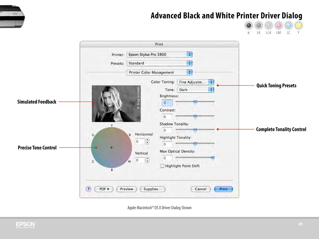 Epson 3800 manual Advanced Black and White Printer Driver Dialog 