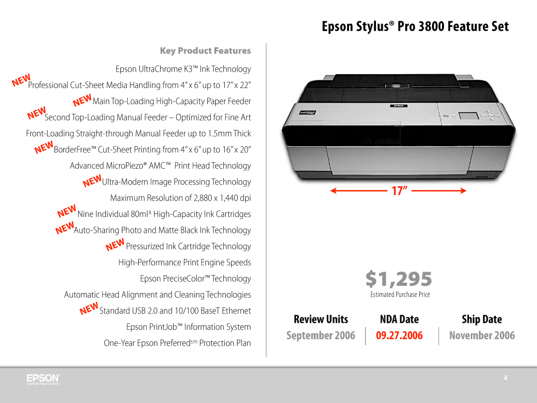 Epson 3800 manual $1,295 