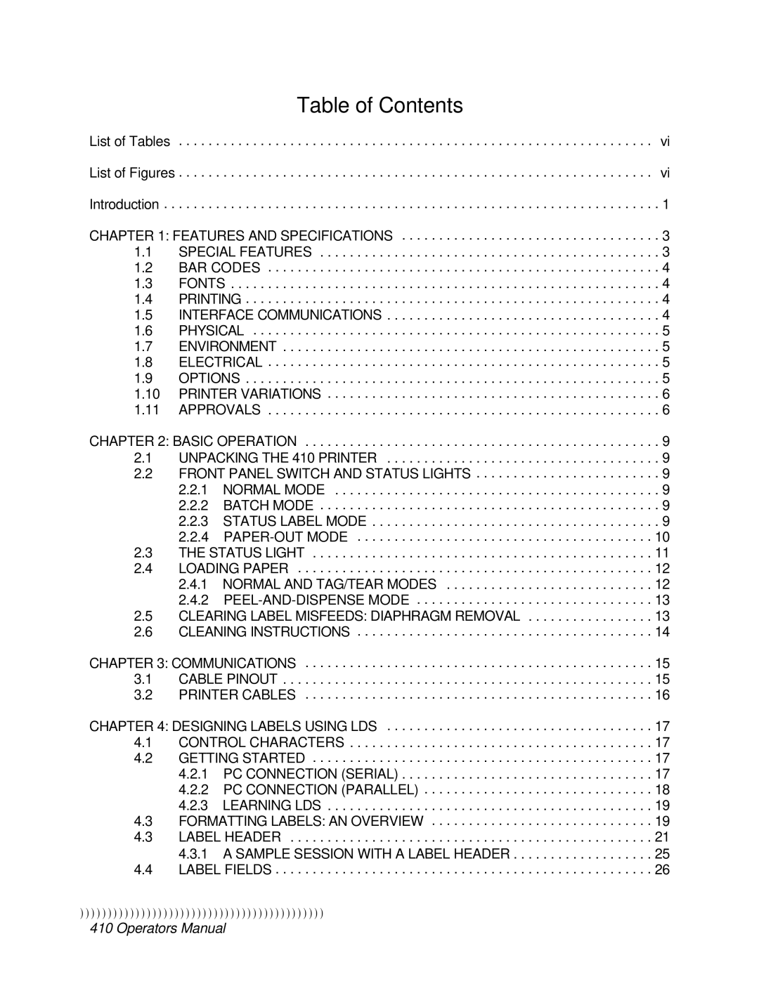 Epson 410 manual Table of Contents 